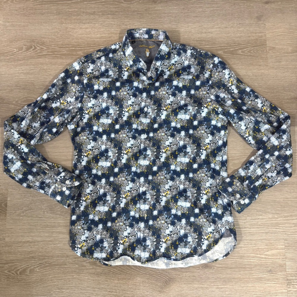 Luchiano Visconti Button Down Shirt Mens Large Blue Abstract Print Long Sleeve